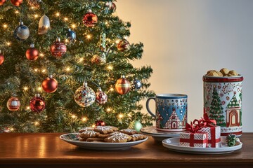 cozy holiday scene with cookies and decorations