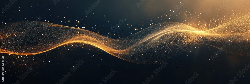 Aufkleber a beautiful abstract golden wave flows gracefully across a dark background, filled with sparkling pa