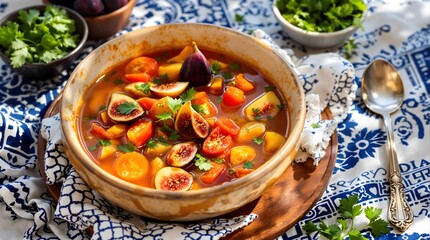 Pomidor va Anjir Sho’rva (Tomato and Fig Soup) with Tangy Herb Dressing (Tajik Cuisine)