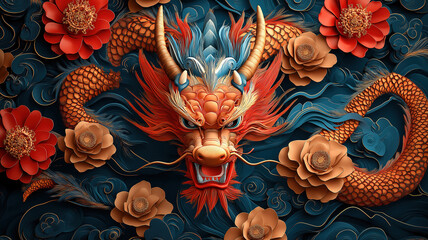 Celebrate 2024 Chinese New Year with a Year of the Dragon banner featuring dragons and flowers