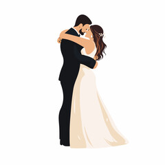 Romantic wedding couple hugging vector art for design projects