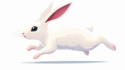 Vector Illustration of White Rabbit Running Away - Isolated on White Background