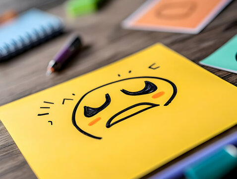 Sad Face Illustration on Yellow Paper