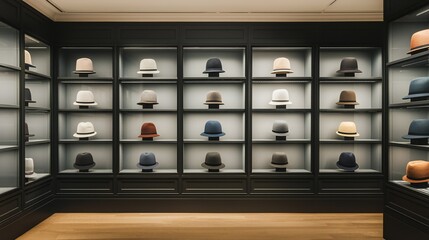 Stylish Hats Display Modern Shop Interior Fedora Collection