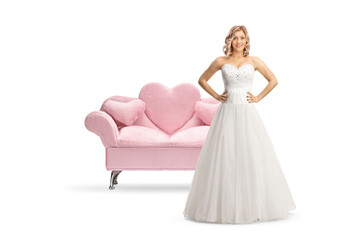Fototapeta premium Bride trying on a wedding dress