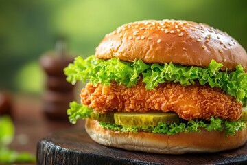crispy chicken sandwich with fresh lettuce and pickles