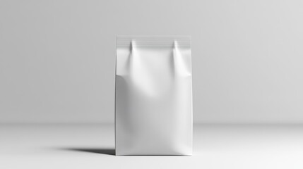 A flat-lay arrangement of white paper bags in various sizes, aligned symmetrically on a white surface, creating a minimalist pattern