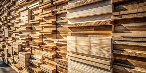 Fototapeta premium A wall constructed of various wooden planks, showcasing a unique geometric pattern with warm and inviting tones of natural wood.