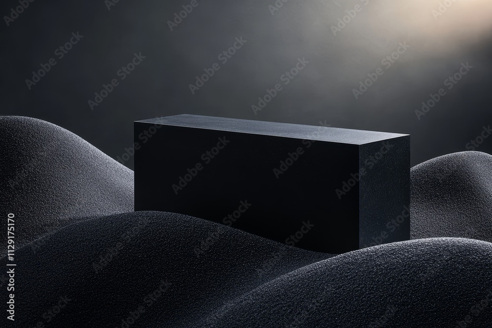 Wall mural black rectangular block on dark textured surface.