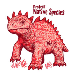 Fototapeta premium Protect native species illustrated dinosaur with transparent background conservation awareness educational content