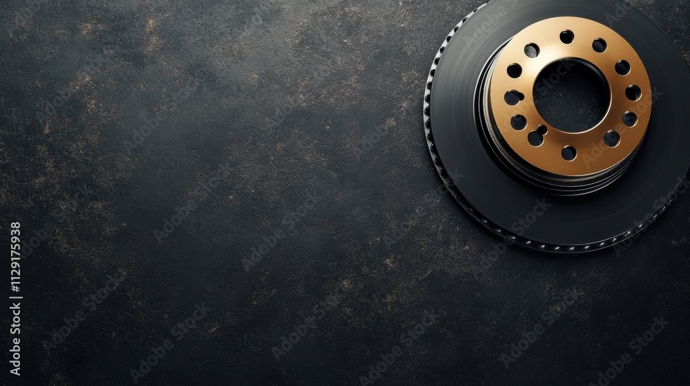 Poster brake pads and discs are arranged on a textured surface, offering space for information about vehicl
