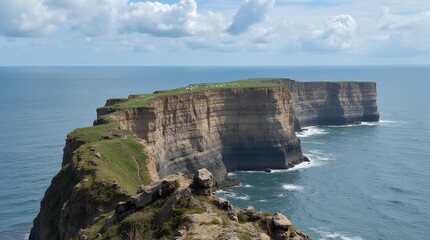 Majestic Coastal Cliffs of Dramatic Beauty: A Panoramic View of Ocean and Rugged Terrain
