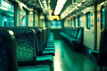 Fototapeta premium Passenger train with empty seats, empty train atmosphere generated.AI
