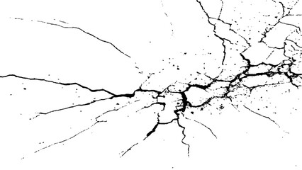 Cracks isolated on white background. Crack texture lines isolated on transparent background.  Texture for overlay. Wall Background. For designers to apply texture cracks to objects.