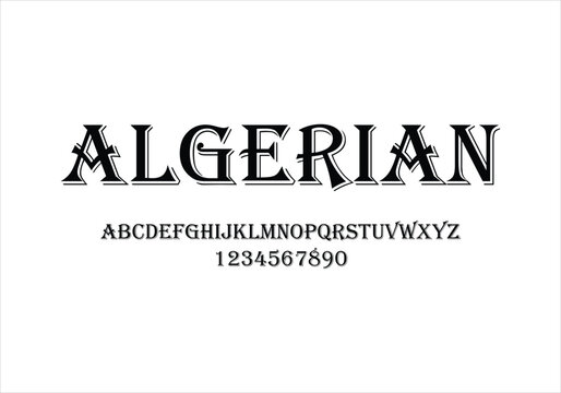 Algerian font for logo and headline. Isolated vector typeset