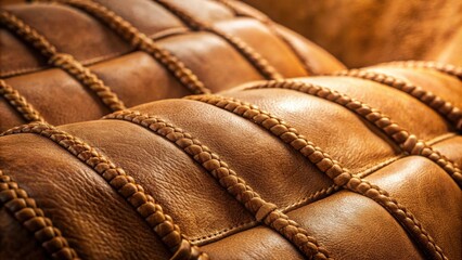 A close-up view of the intricate stitching and soft texture of a brown leather upholstery, revealing the craftsmanship and luxurious feel of the material.