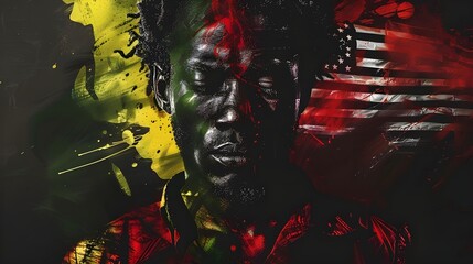 Abstract portrait celebrating black history month with pan african colors and graphic shapes
