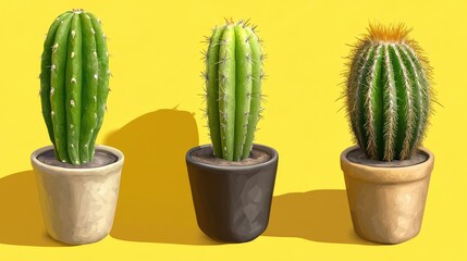 Unique collage of colorful cactus vector illustrations on vibrant yellow background