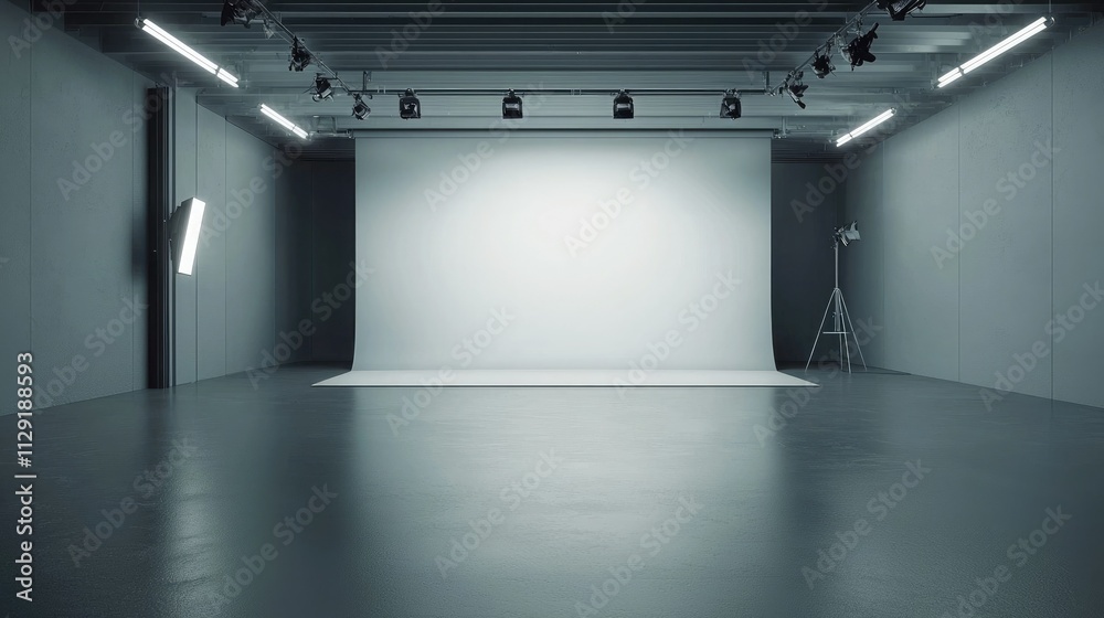 Poster empty photography studio with seamless backdrop.