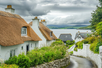 Charming thatched roof cottages by bantry bay ireland a gigapixel photographic landscape adventure