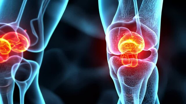 A close-up X-ray of an arthritic joint, with red inflamed areas, captures the source of chronic bone pain.