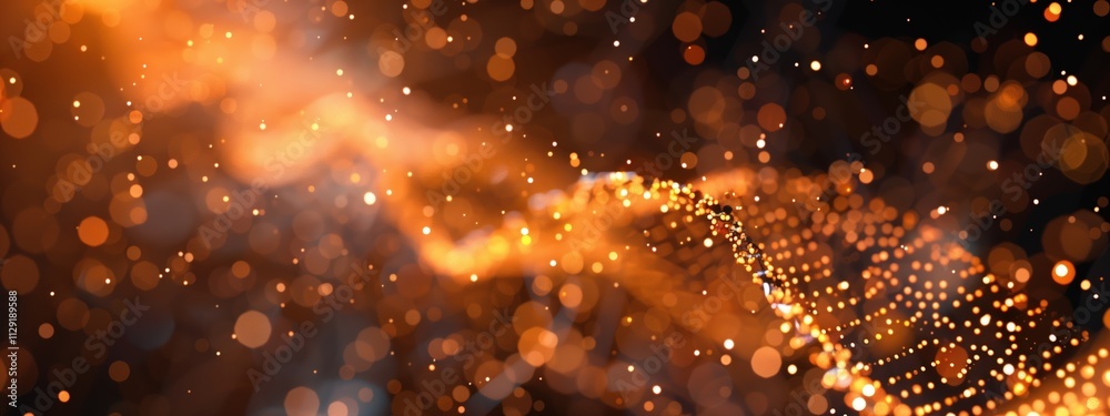 Wall mural golden sparkles and particles on dark background. magic atmosphere concept