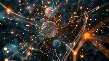 Complex networks of digital connections flowing seamlessly into a central glowing sphere, illustrating the vastness of big data and the intricacies of global communication systems
