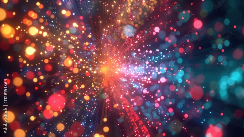 Aufkleber big data stream exploding from the center creating a colorful particle explosion with light rays, pe