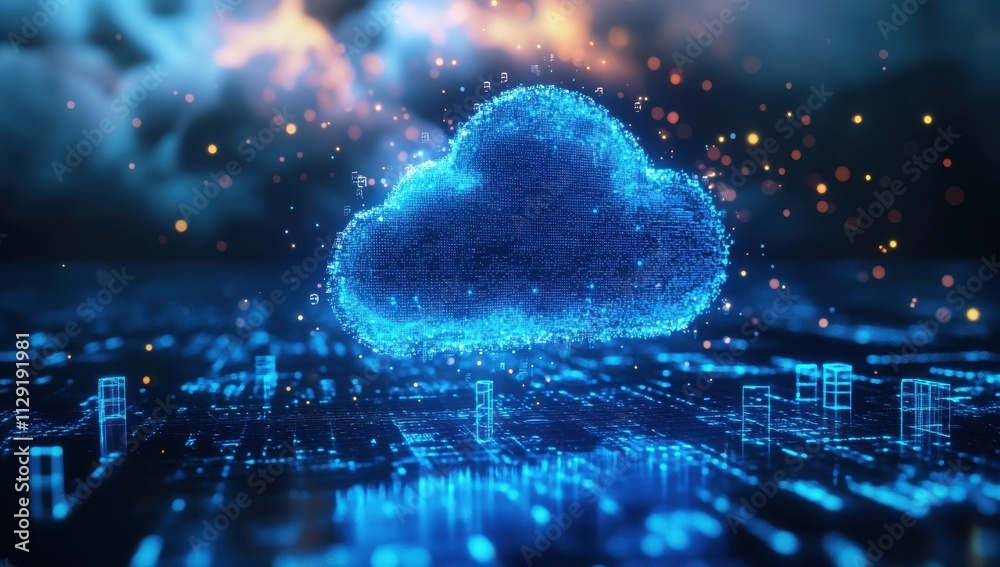 Poster digital cloud concept with data connections representing cloud computing technology, abstract futuri