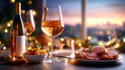 Romantic Candlelit Dinner with Wine. Generative AI