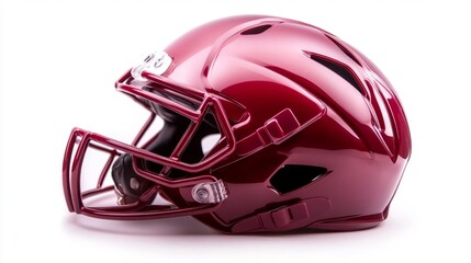 Fototapeta premium Glossy Red Football Helmet Isolated on White Background. Generative AI