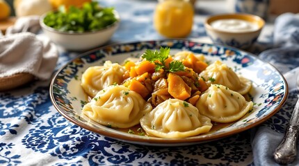 Manty-e Qovoq - Pumpkin Dumplings with Sour Cream (Tajikistan Cuisine)