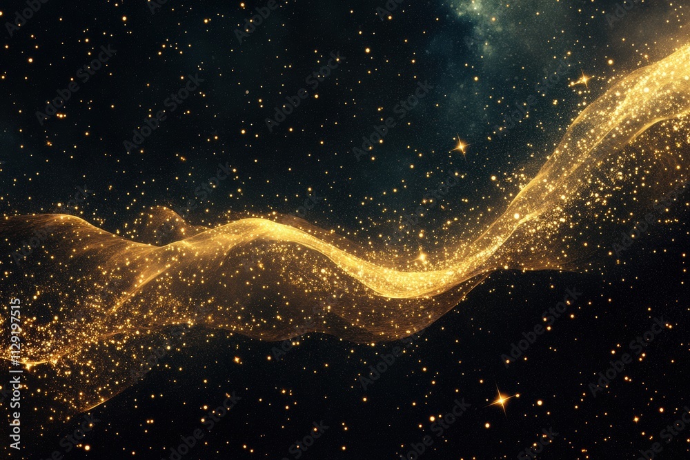 Aufkleber a mesmerizing wave of golden glitter flows elegantly against a dark cosmic backdrop, providing ample