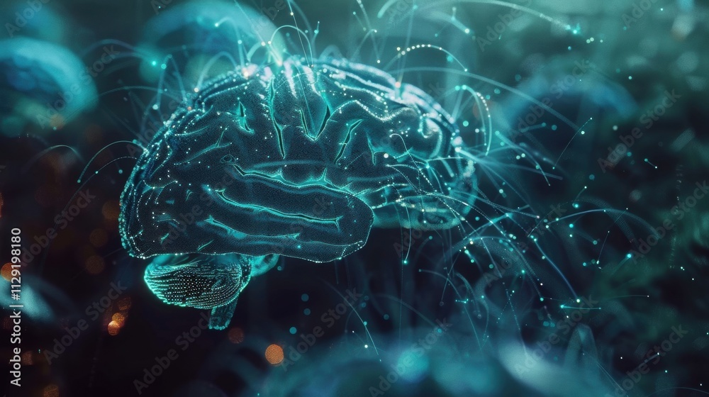 Poster complex network of neural connections spreading from a digital brain, symbolizing artificial intelli