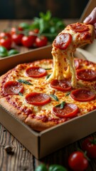 Delicious pepperoni pizza with melting cheese and fresh ingredients