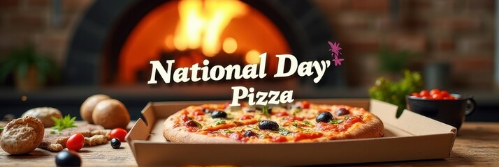 National day pizza celebration with fresh ingredients and wood-fired oven