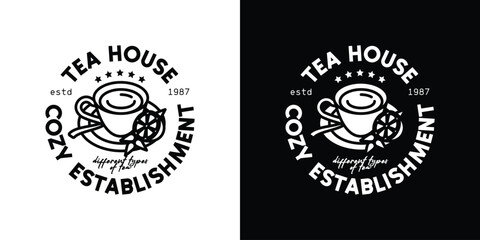 Original vector emblem of a tea cafe. T-shirt design.