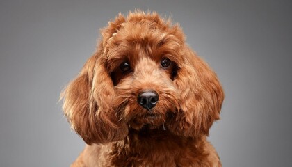 Fototapeta premium red cockerpoo poses on grey background