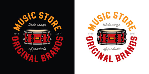 Emblem for a music store. Original vector illustration in vintage style. T-shirt design.