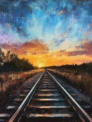 Obraz premium Train Track Sunset
