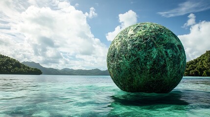 Oceanic Sphere: A Green Orb in a Tropical Lagoon