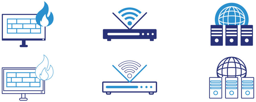 Firewall icon vector, Router icon vector, Colocation icon vector set isolated on white background.