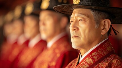 Fototapeta premium Korean Traditional Ceremony Dignitaries in Red Robes