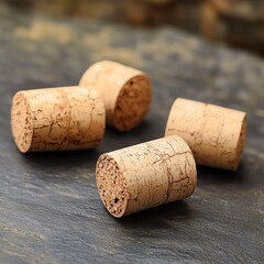 Close-up of Wine Corks on Dark Surface