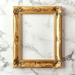 elegant ornate picture frame on marble background