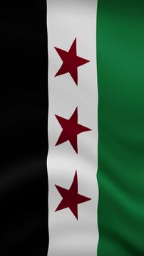 Syrian Rebel Waving Flag in Vertical Orientation. Realistic Flag Animation. Seamless Loop Background.	