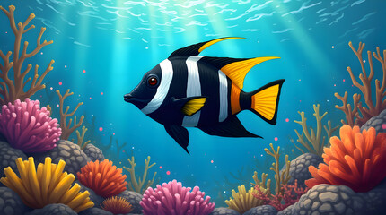 Exploring the Vibrant Underwater World: An Artistic Representation of Coral Reef Life
