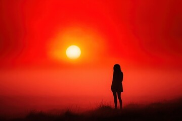 Fototapeta premium silhouette of a person against a vibrant sunset