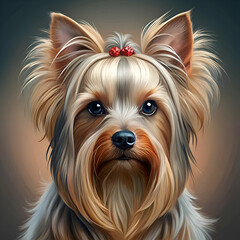 Naklejka premium Yorkshire Terrier Portrait with Bow.