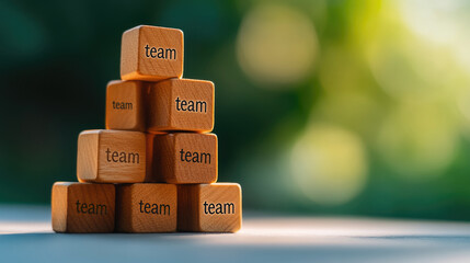 Team building activity with wooden blocks in a natural outdoor setting enhancing collaboration and communication skills